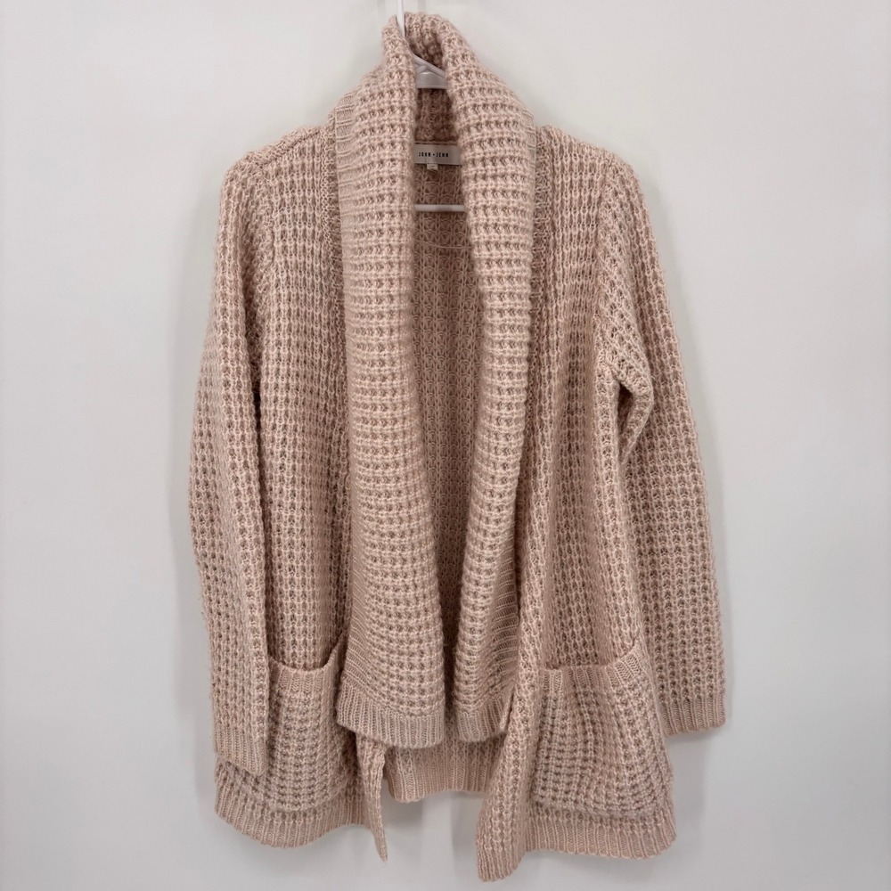 John + Jenn Cardigan Womens S Blush Pink Excellent Waffle Knit Shawl Collar